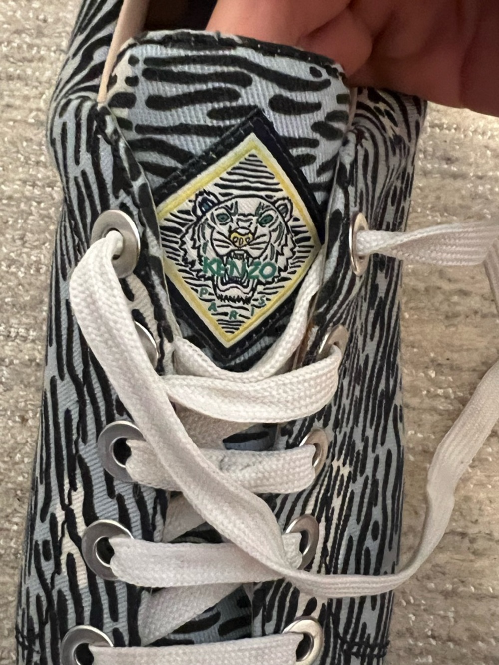 Kenzo Zebra-Print Low-Top Sneaker with Embroidered Tiger Patch - Black & White